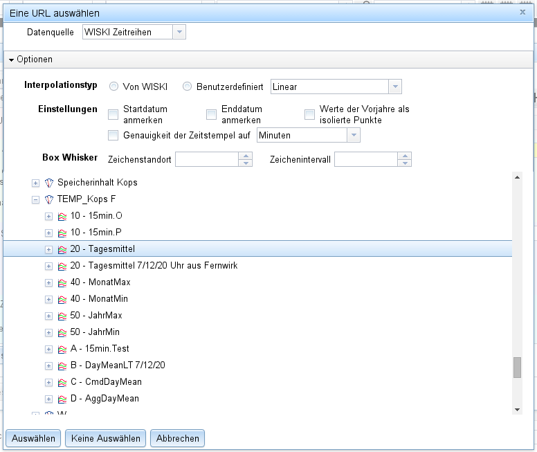 Auswahl WISKI-Zeitreihen