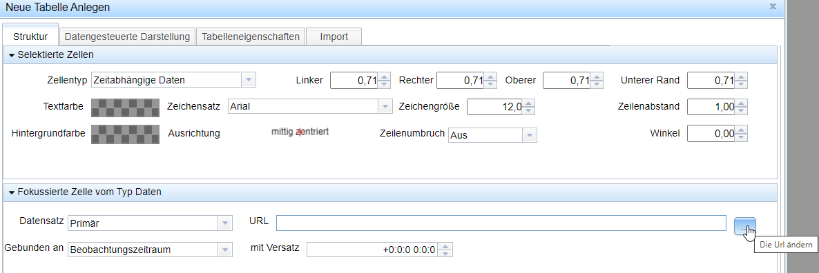 Auswahl der Datenquelle Tabelle