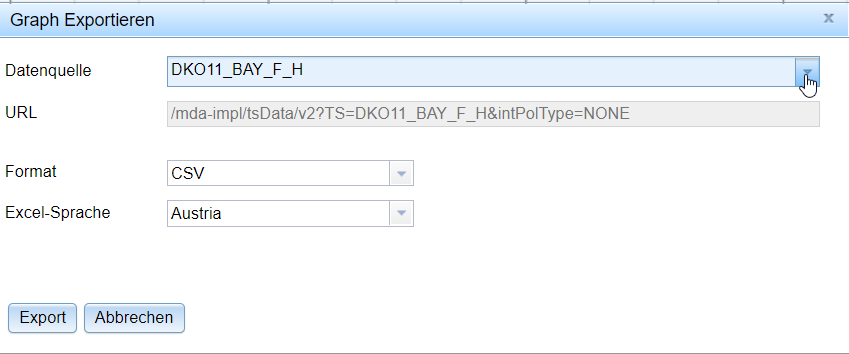 Grafik Datenexport Auswahl Datenquelle