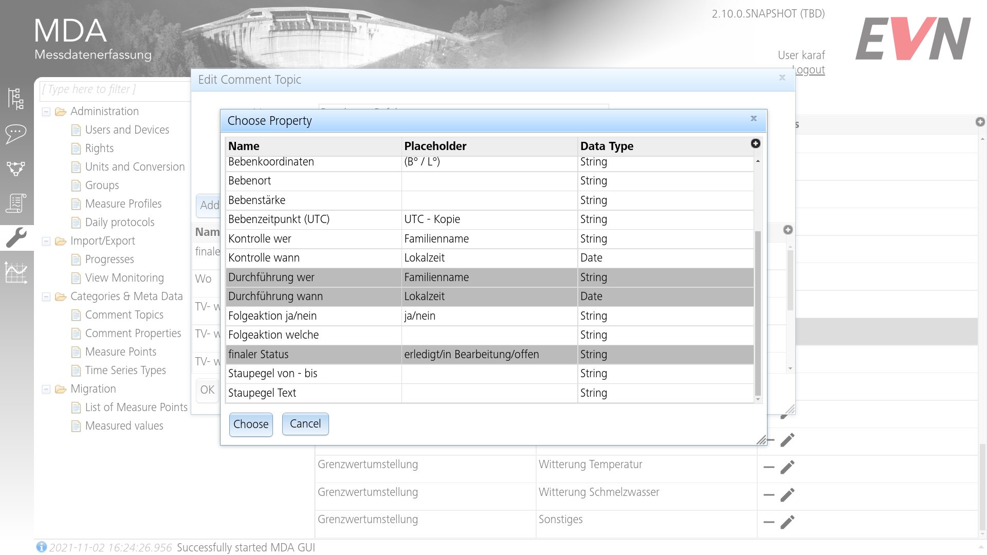 Adding Property Keys Dialog