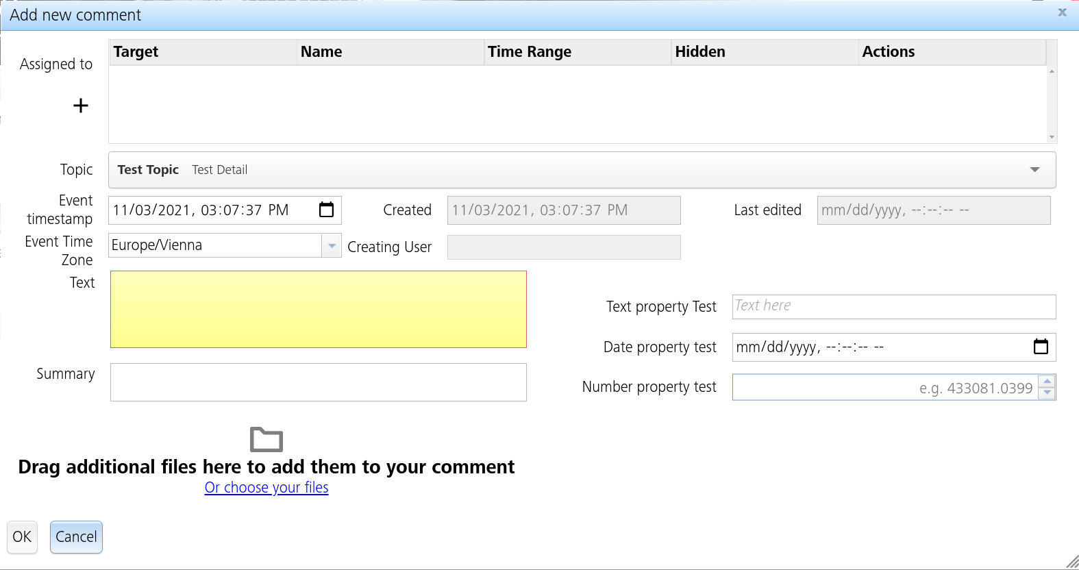 comment metadata fields example