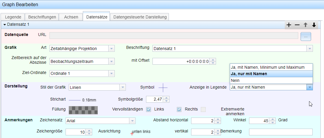 Legende eines Graphenkonfigurieren in Tab "Datensätze" 