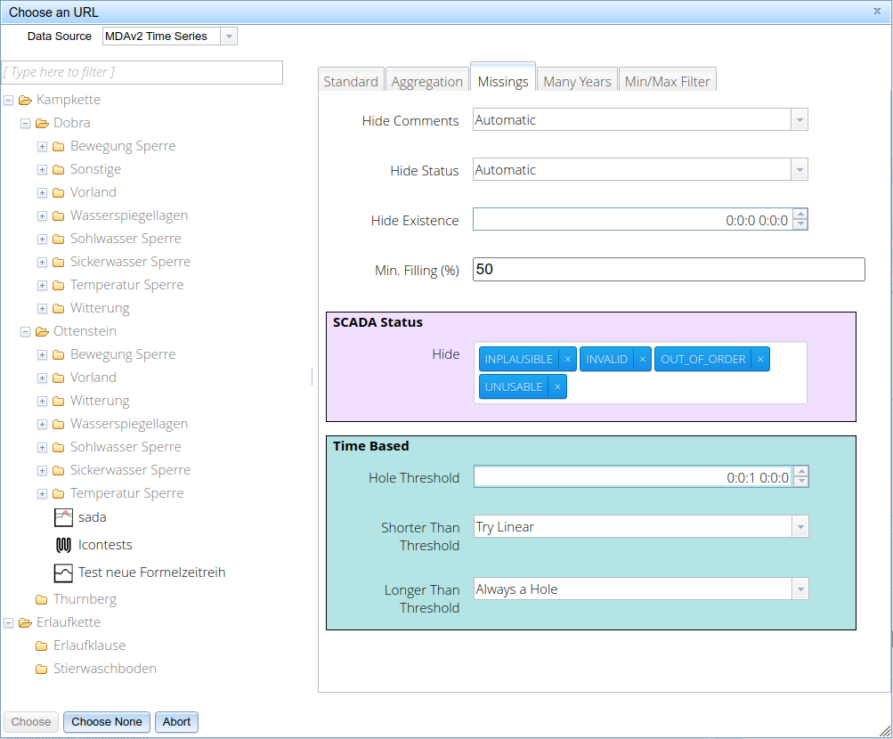 "Missings" tab