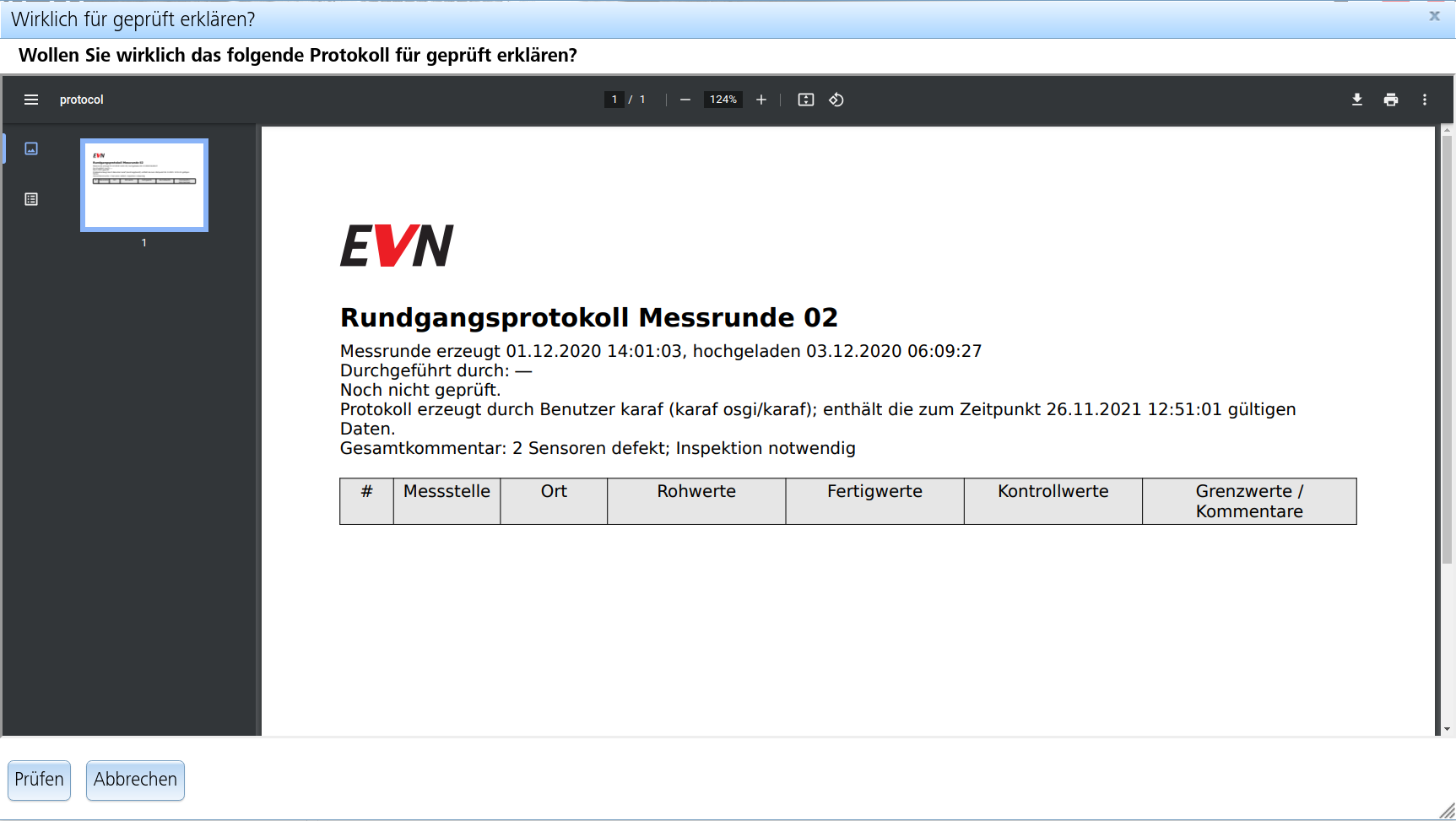 Messrunden-Protokoll-Popup