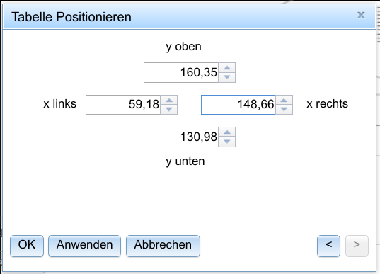 Beispiel für einen Positionierungsdialog